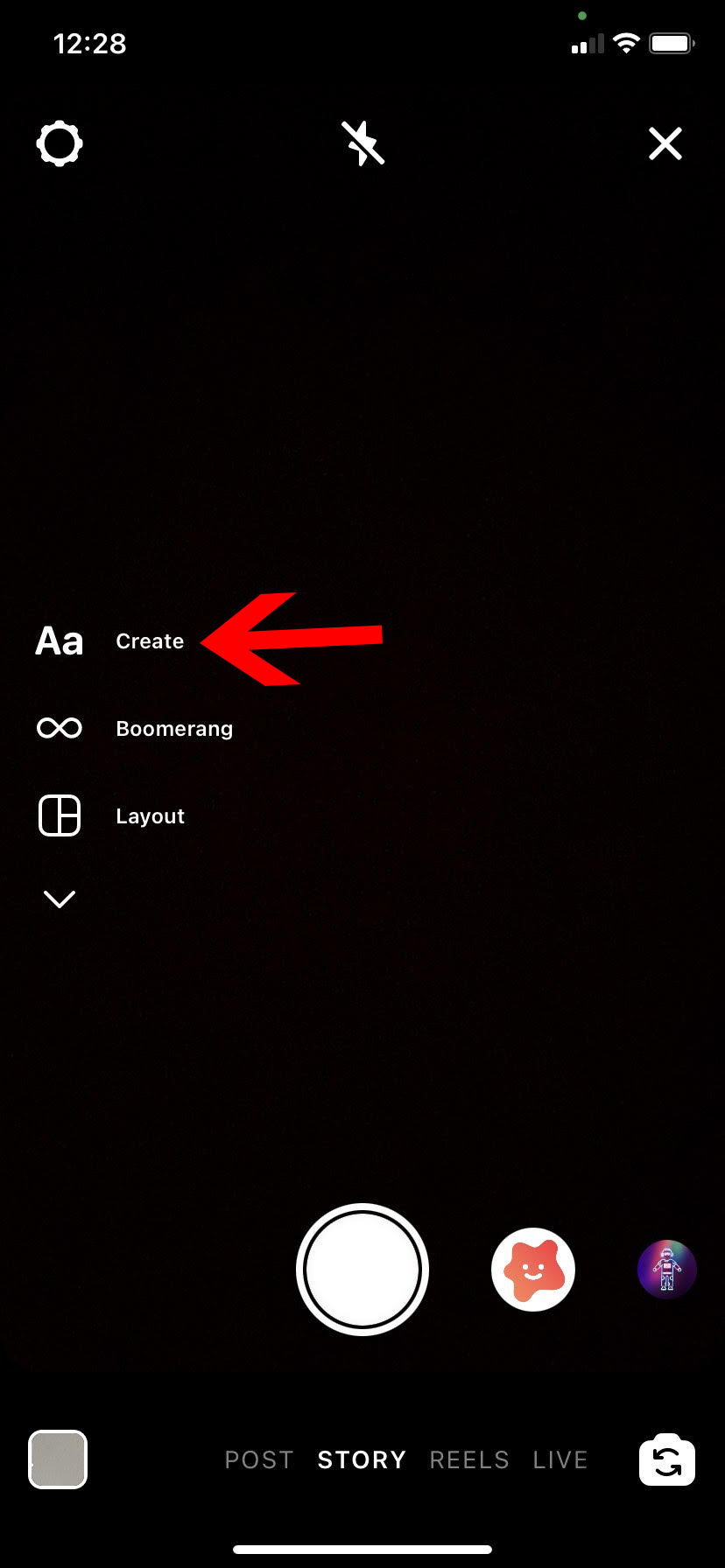 Use create tool to change background color on Instagram
