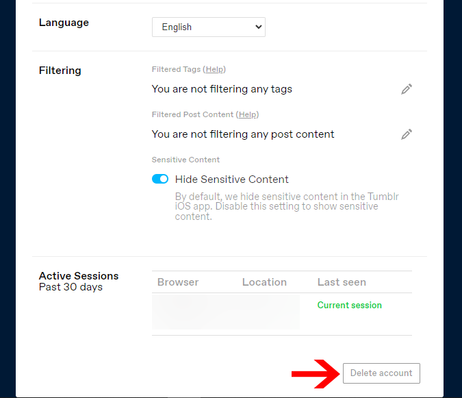 How to delete Tumblr account from desktop