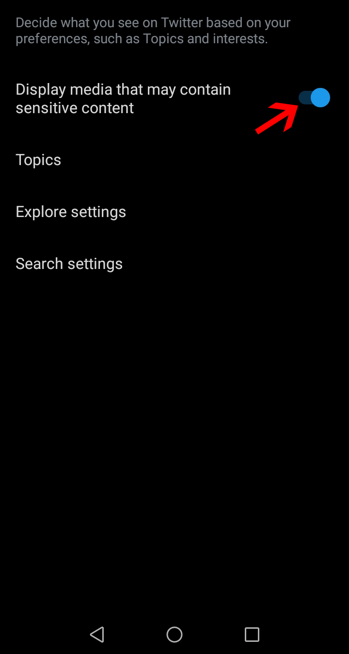 Turn off sensitive content on twitter from mobile app