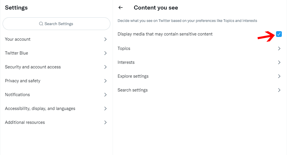 Turn off sensitive content on twitter