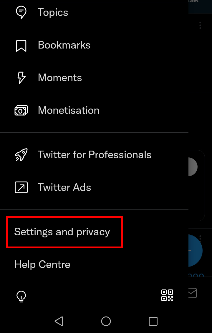 Twitter app settings
