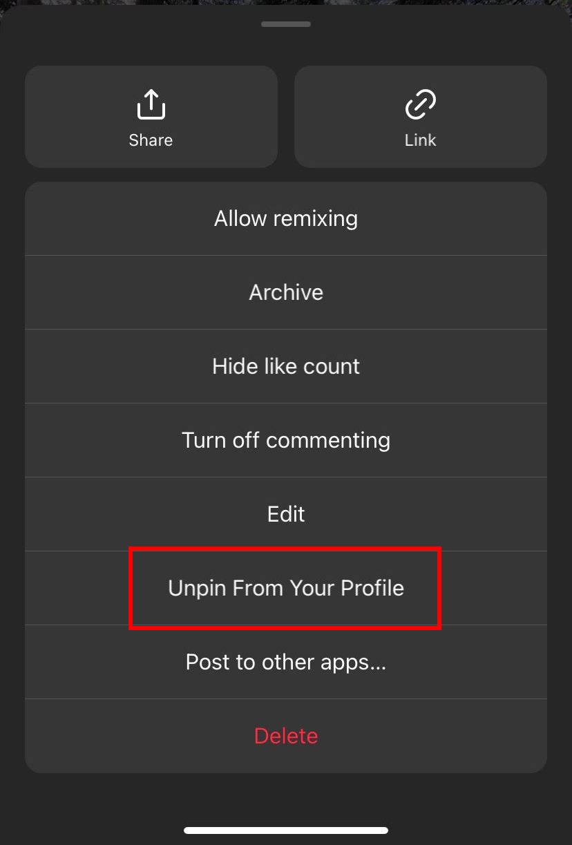 Unpin a post on Instagram