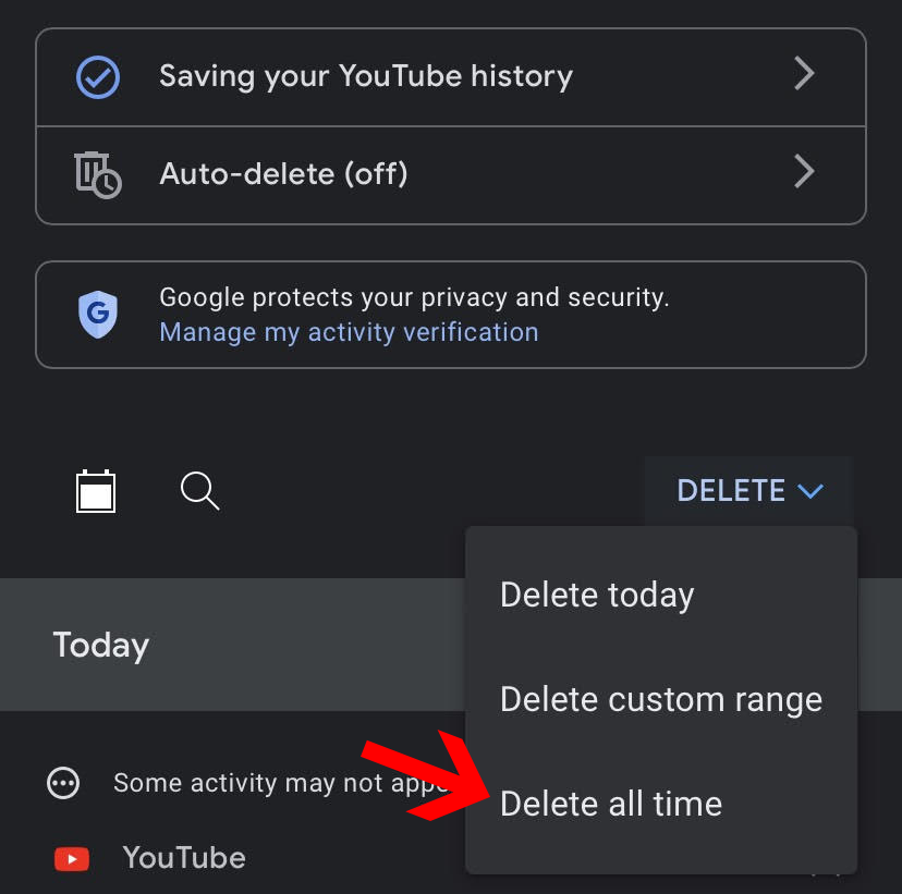 How to delete discount the search on youtube