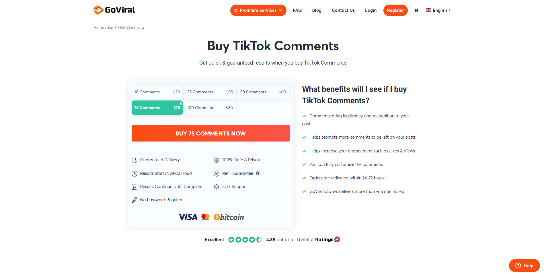 GoViral buy custom TikTok comments
